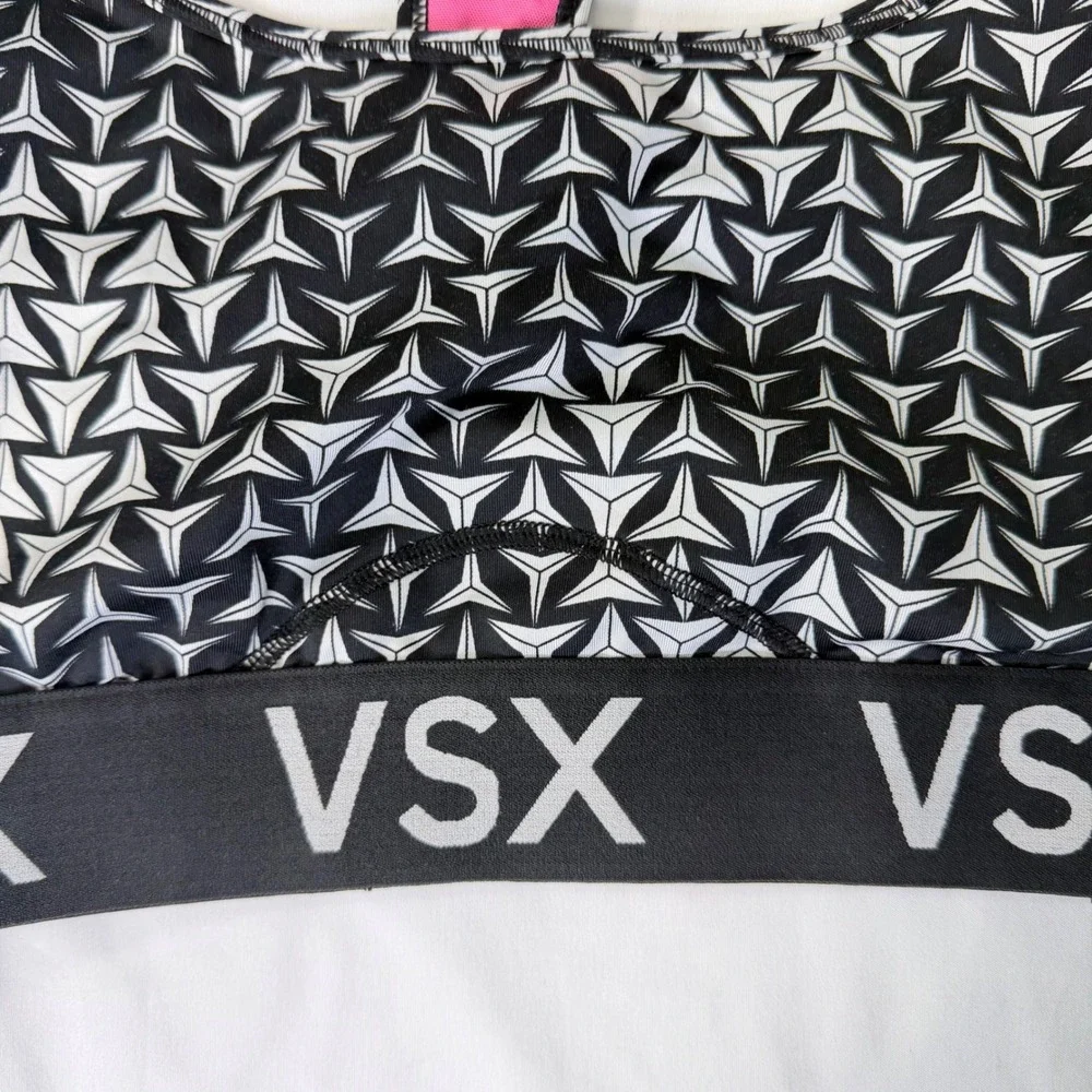 Victoria's Secret VSX The Player Racerback Sport‎ Bra Black Grey Pattern Size L